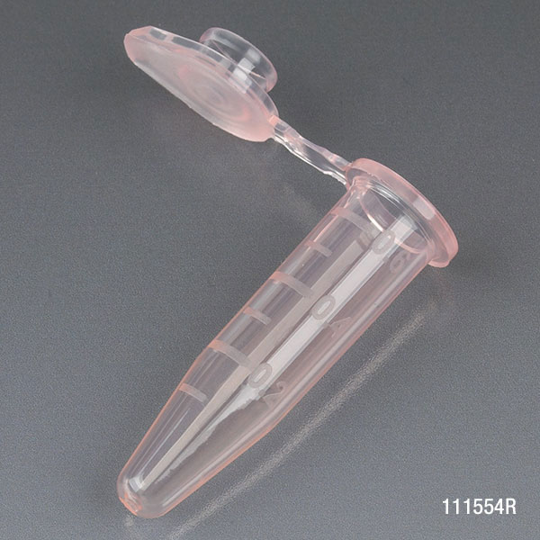 Globe Scientific Microcentrifuge Tube, 0.5mL, PP, Attached Snap Cap, Graduated, Red, Certified: Rnase, Dnase and Pyrogen Free, 500/Stand Up Zip Lock Bag Microcentrifuge Tube; Microtube; Eppendorf Tube; Micro CT; 0.5mL; Centrifuge Tube; Red;